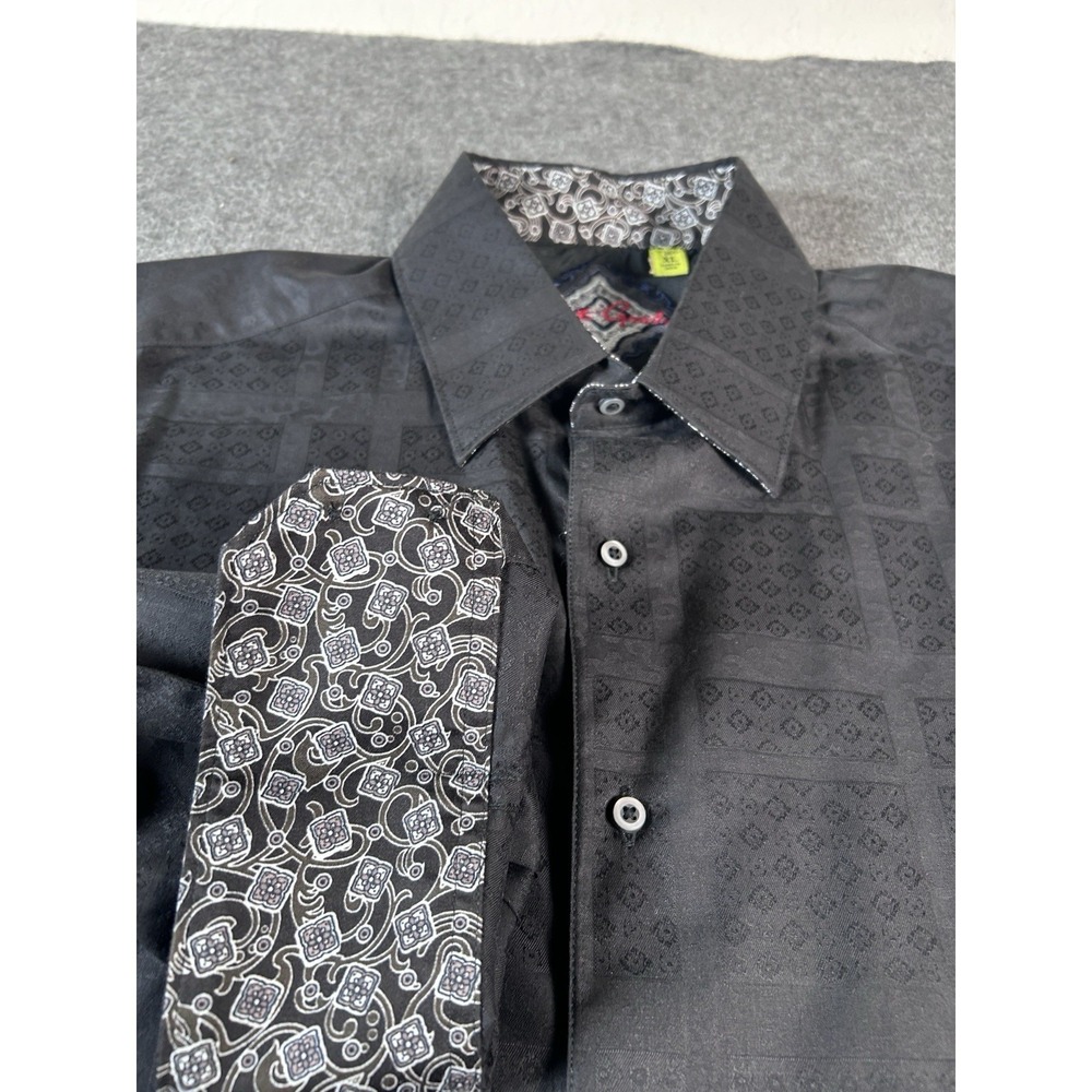 Robert Graham XL Black Button Up Shirt Embroidered Patterned Flip Cuffs